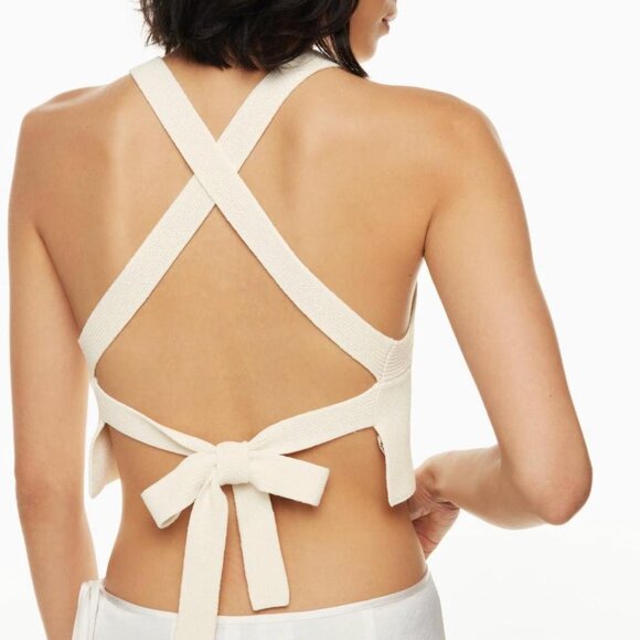Aritzia Wilfred Cayenne Cream Cropped Knit Strappy Open-Back Tank Top - Picture 1 of 9
